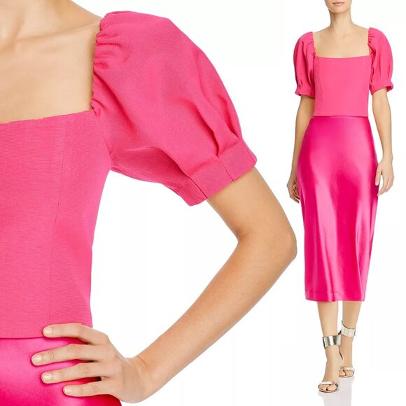 Alice + Olivia Joslyn Puff Sleeve Cropped Top in Wild Pink Size 4 Barbie $295 - Picture 3 of 16